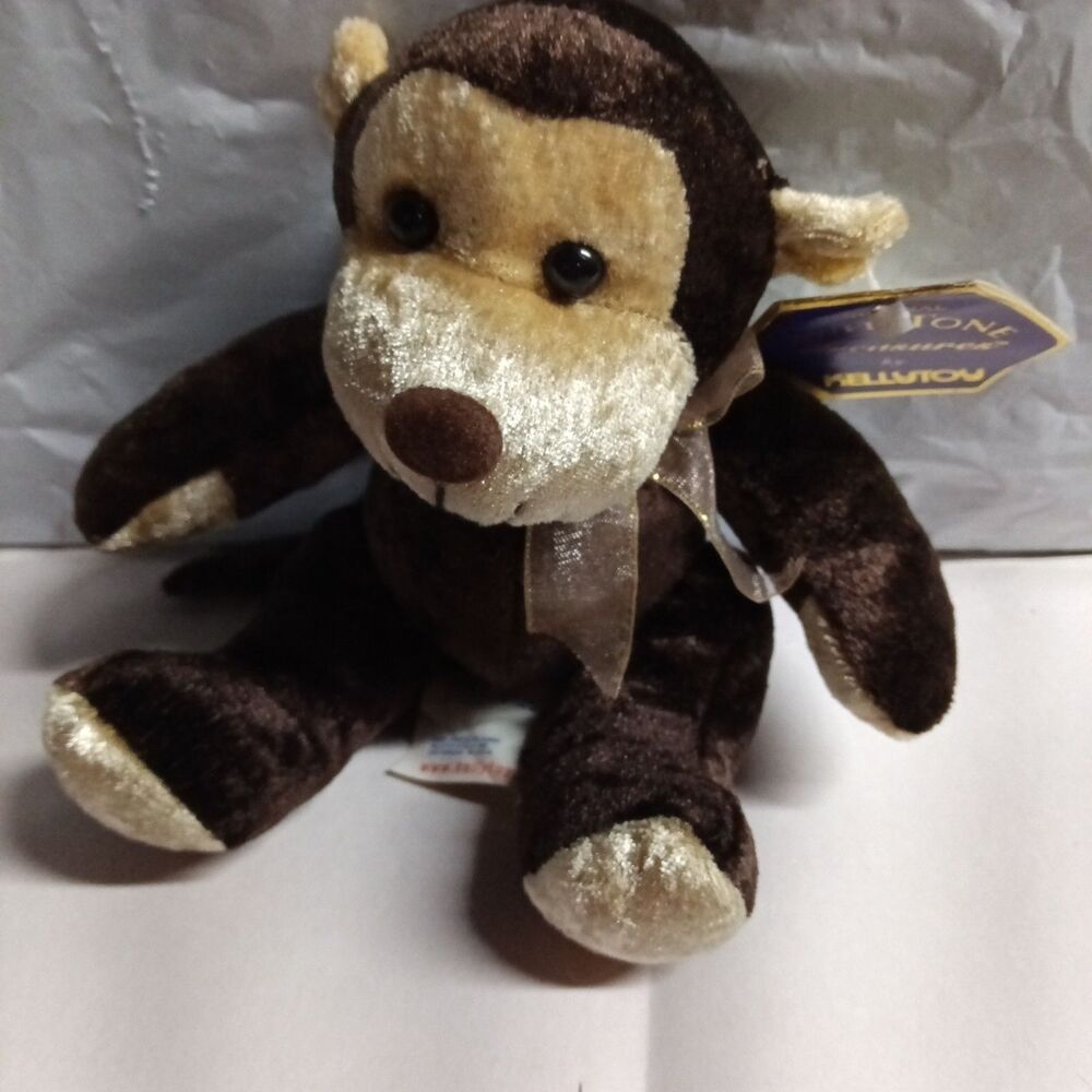 1999 Jewel Tone Treasures Monkey Shiny Brown Soft Toy Beanie Plush By Kellytoy